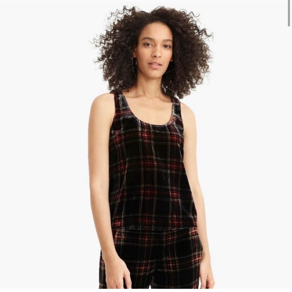 J.Crew Stewart Tartan Velveteen Plaid Tank Top Blouse Size 6 Holiday Preppy